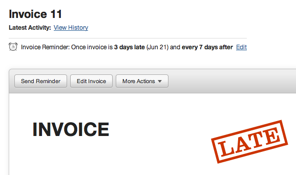 Automatic recurring late invoice reminder screenshot
