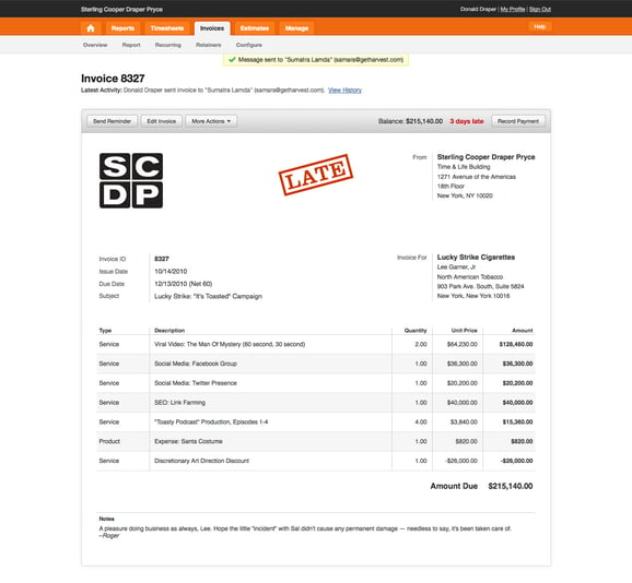 Harvest Example Invoice