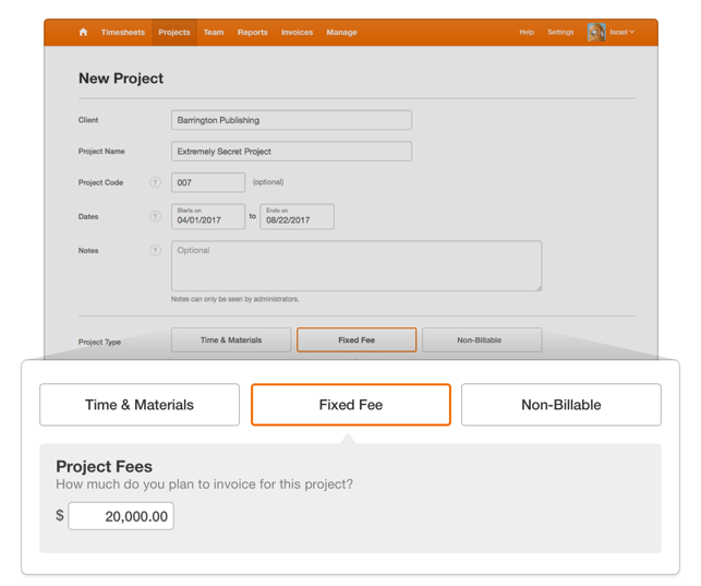 fixed fee project type selector