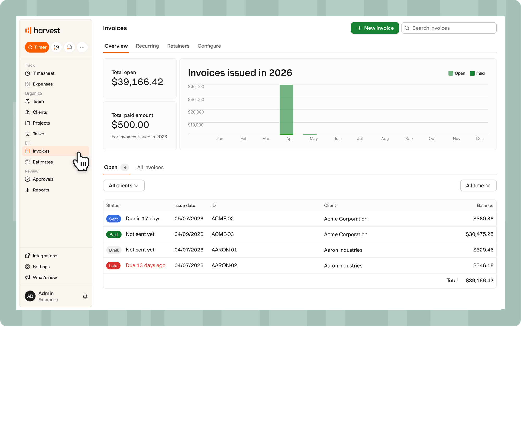 Invoice overviewe
