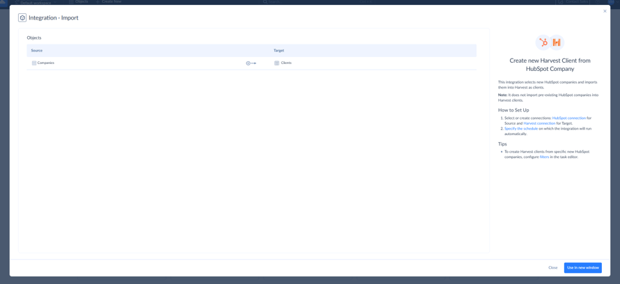 Skyvia Harvest and HubSpot integration