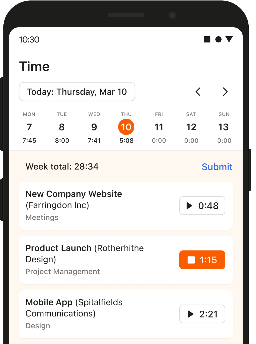 Mobile time tracking app for Android