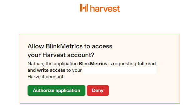 Blink Harvest Connection Authorization