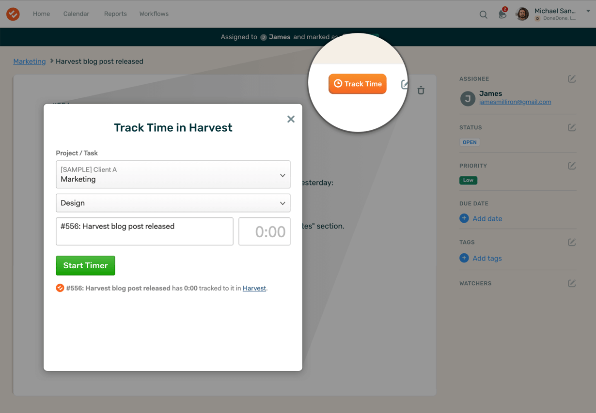 DoneDone Time Tracking Integration - Harvest
