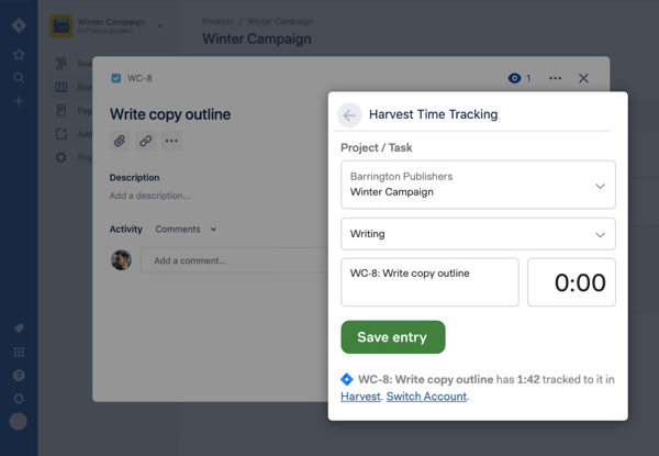 The Harvest Widget in Jira