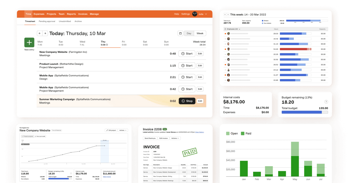 Time tracking software with reporting and invoicing