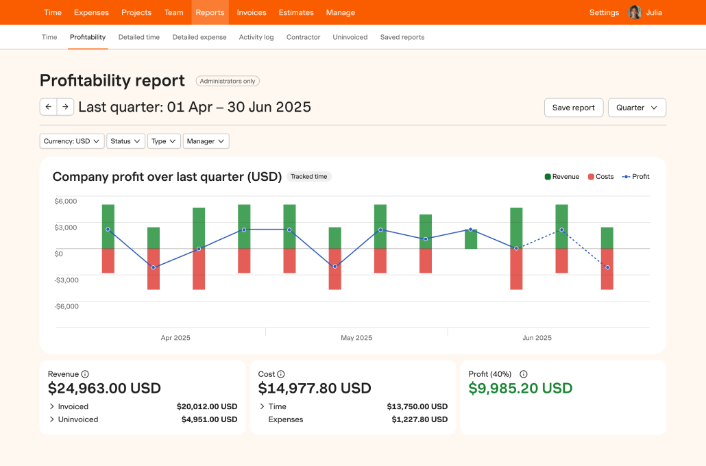 Harvest Time Tracking Software Screenshot
