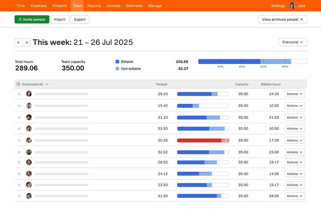 Harvest Time Tracking Software Screenshot
