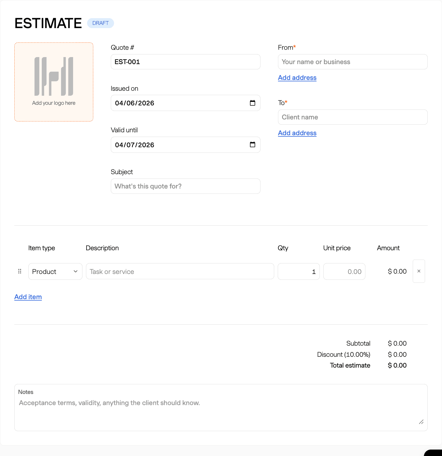 Product screenshot showing Harvest's quote software for mechanical contractors